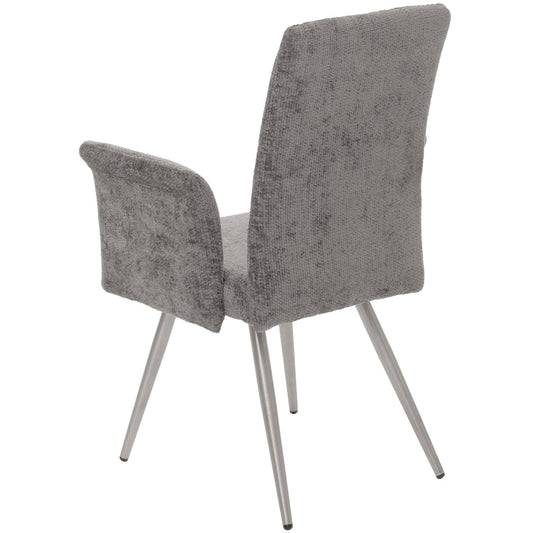 Cosmo Casa - Set van 2 Eetkamerstoelen met Armleuningen - Geborsteld Roestvrij Staal - Textiel Chenille - Donkergrijs