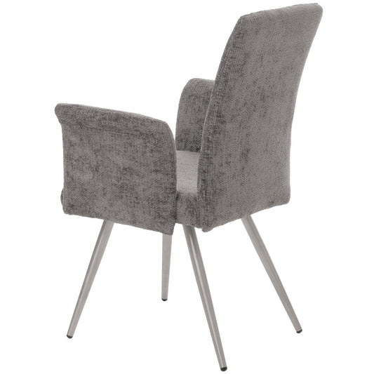 Cosmo Casa - Set van 2 Eetkamerstoelen met Armleuningen - Geborsteld Roestvrij Staal - Textiel Chenille - Donkergrijs