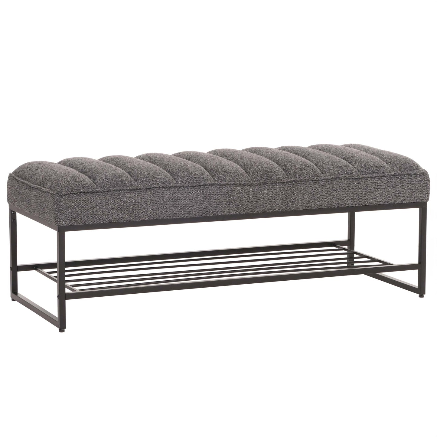 Cosmo Casa - Bank met Schoenenrek - Gestoffeerd - Garderobebank - Chenille Stof - Metaal - 130cm - Donkergrijs