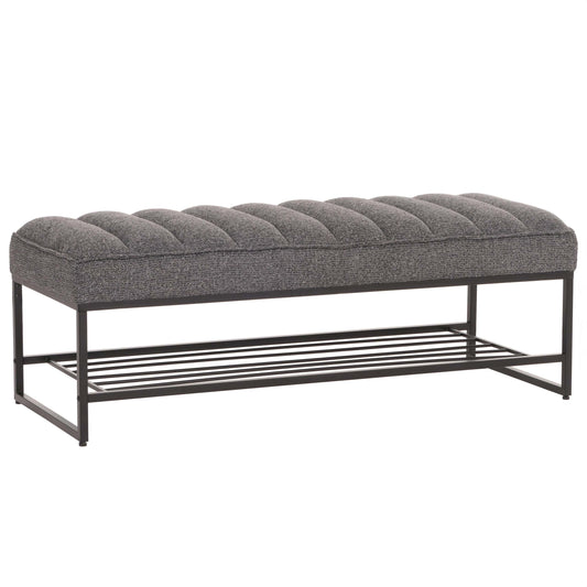 Cosmo Casa - Bank met Schoenenrek - Gestoffeerd - Garderobebank - Chenille Stof - Metaal - 130cm - Donkergrijs