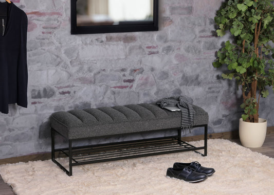Cosmo Casa - Bank met Schoenenrek - Gestoffeerd - Garderobebank - Chenille Stof - Metaal - 130cm - Donkergrijs