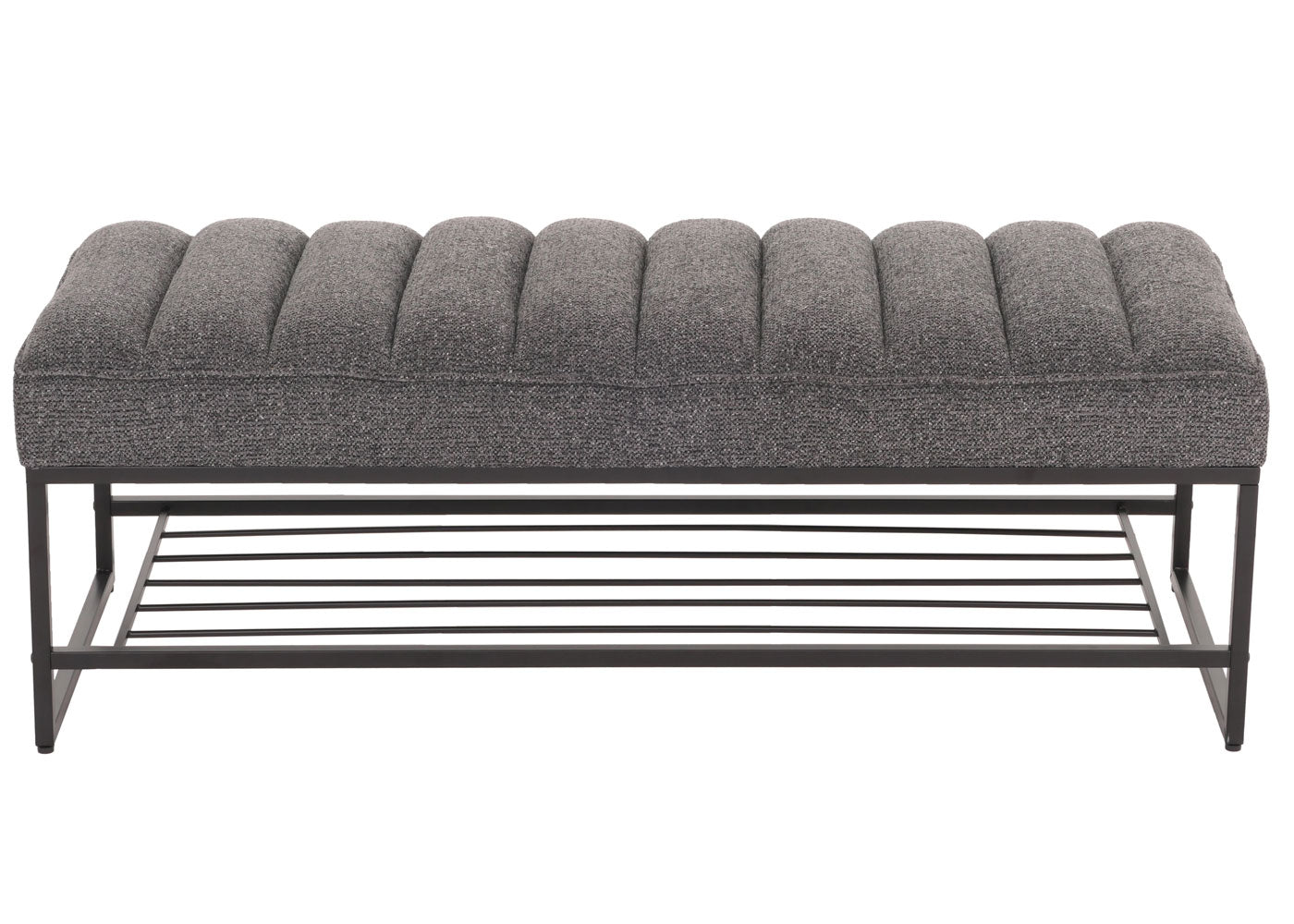 Cosmo Casa - Bank met Schoenenrek - Gestoffeerd - Garderobebank - Chenille Stof - Metaal - 130cm - Donkergrijs