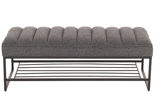 Cosmo Casa - Bank met Schoenenrek - Gestoffeerd - Garderobebank - Chenille Stof - Metaal - 130cm - Donkergrijs
