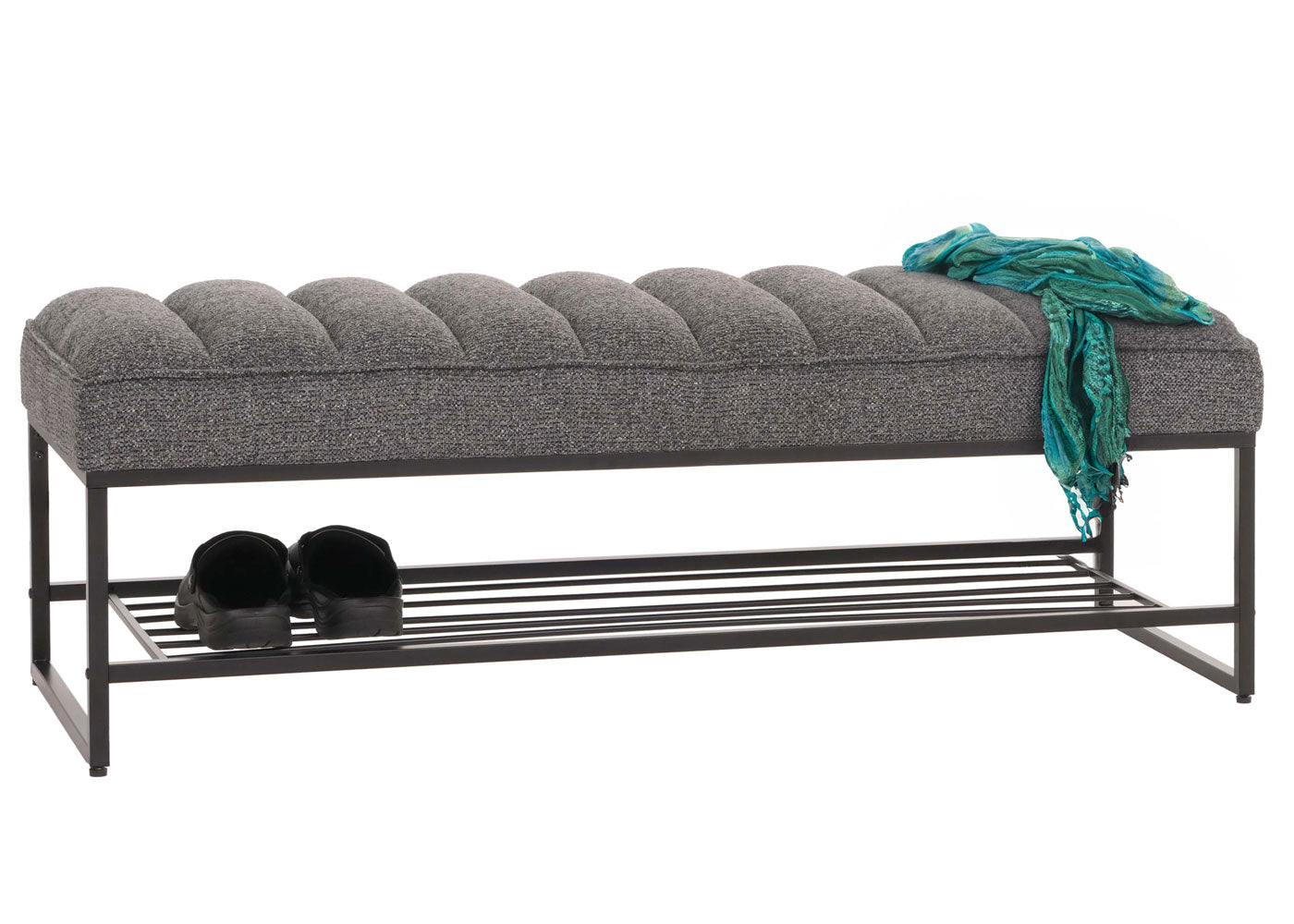 Cosmo Casa - Bank met Schoenenrek - Gestoffeerd - Garderobebank - Chenille Stof - Metaal - 130cm - Donkergrijs