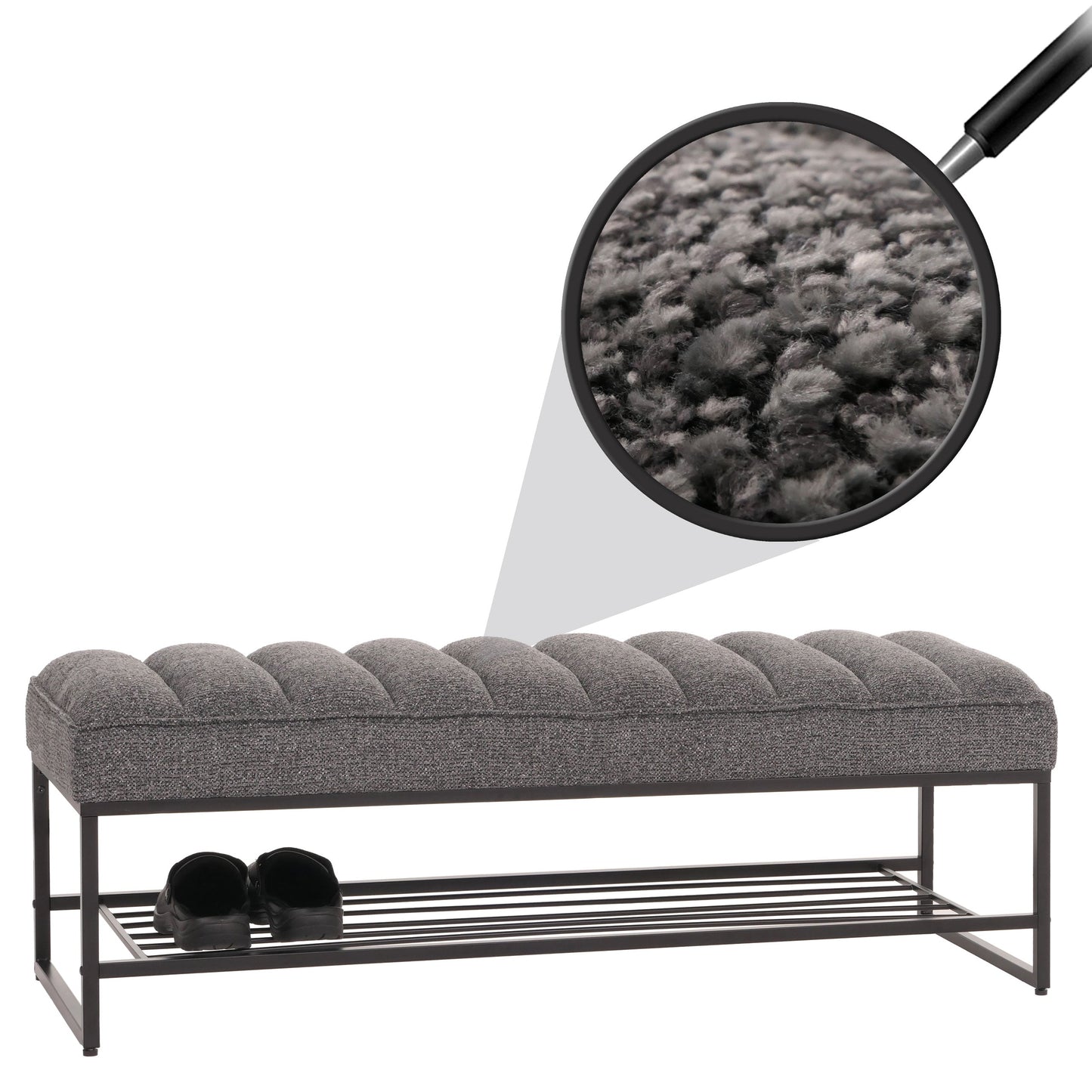 Cosmo Casa - Bank met Schoenenrek - Gestoffeerd - Garderobebank - Chenille Stof - Metaal - 130cm - Donkergrijs