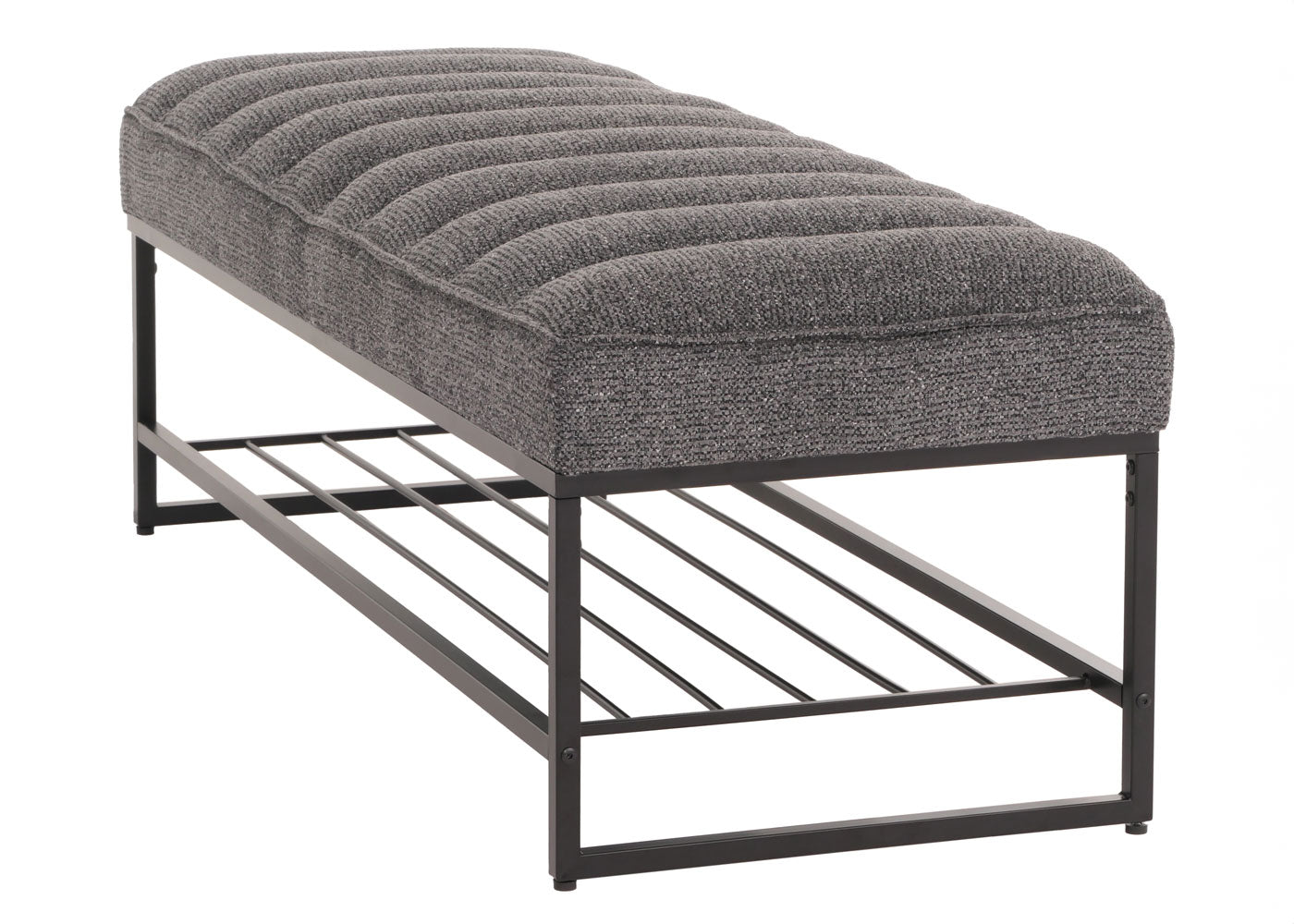 Cosmo Casa - Bank met Schoenenrek - Gestoffeerd - Garderobebank - Chenille Stof - Metaal - 130cm - Donkergrijs