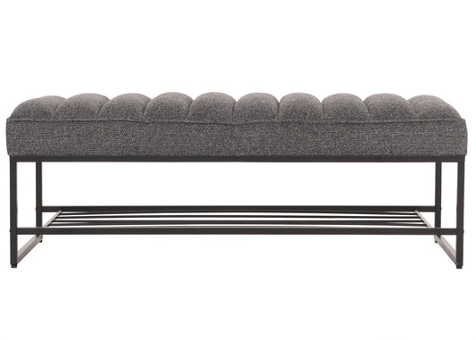 Cosmo Casa - Bank met Schoenenrek - Gestoffeerd - Garderobebank - Chenille Stof - Metaal - 130cm - Donkergrijs
