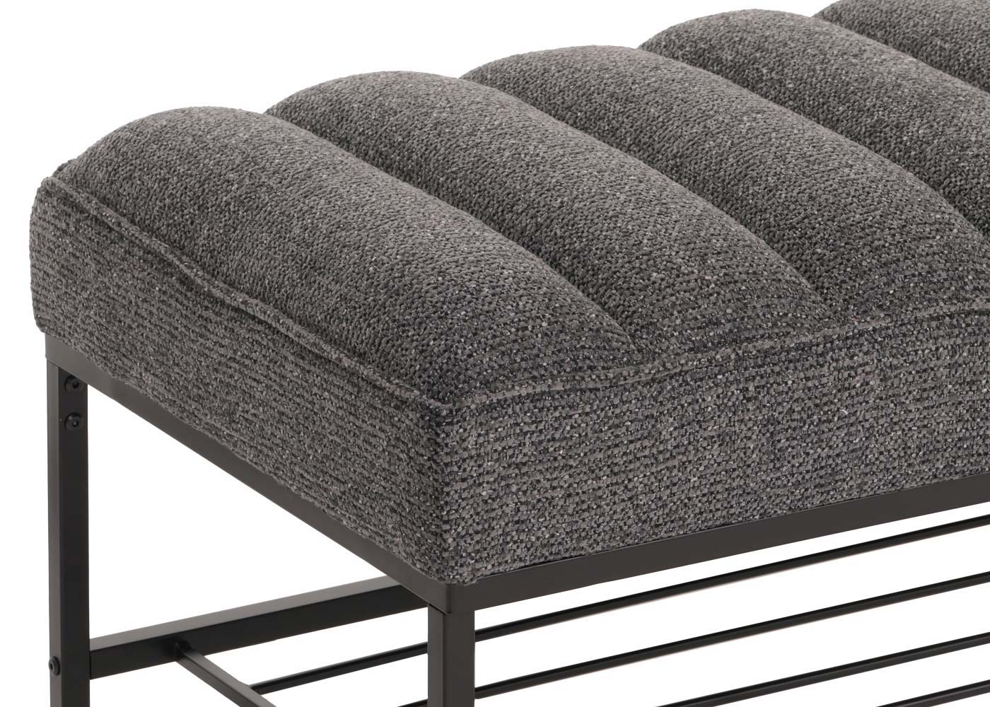 Cosmo Casa - Bank met Schoenenrek - Gestoffeerd - Garderobebank - Chenille Stof - Metaal - 130cm - Donkergrijs