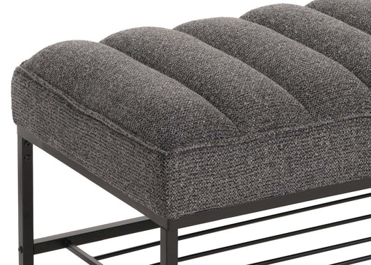 Cosmo Casa - Bank met Schoenenrek - Gestoffeerd - Garderobebank - Chenille Stof - Metaal - 130cm - Donkergrijs