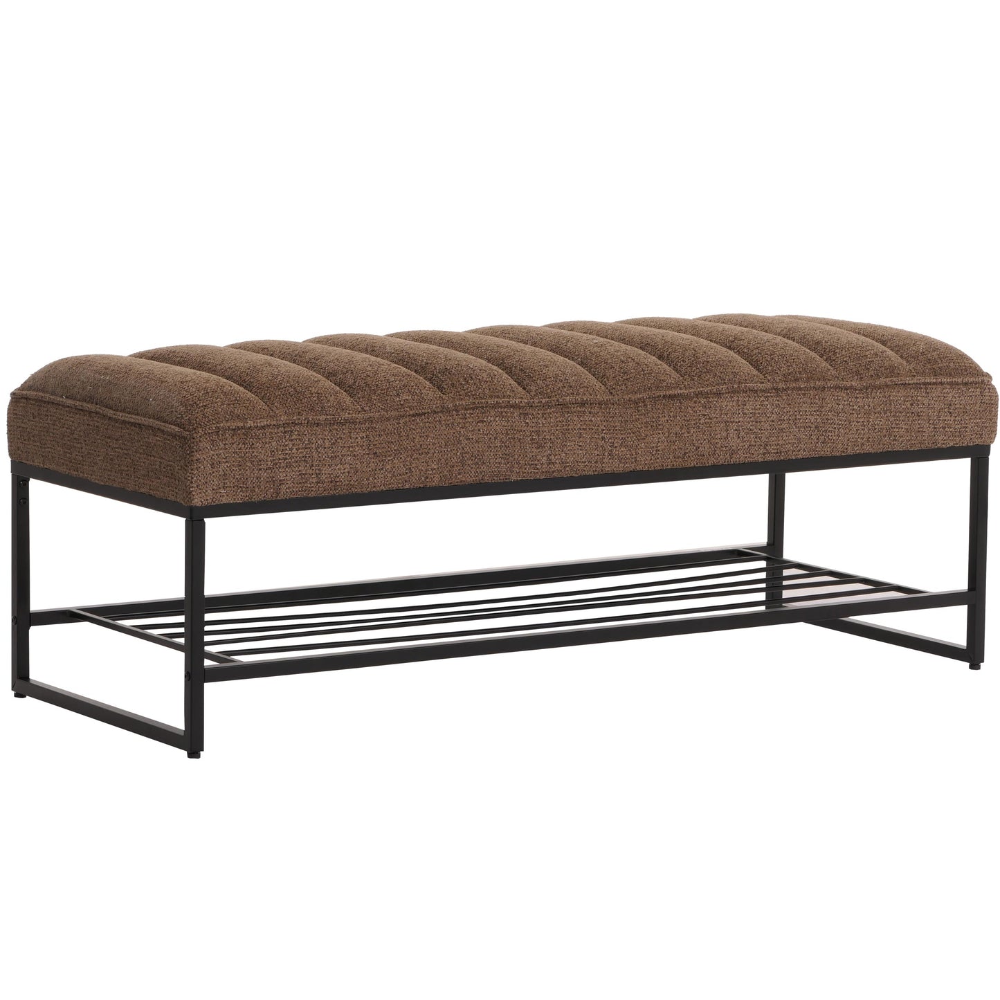 Cosmo Casa - Bank met Schoenenrek - Gestoffeerd - Garderobebank - Chenille Stof - Metaal - 130cm - Koffie
