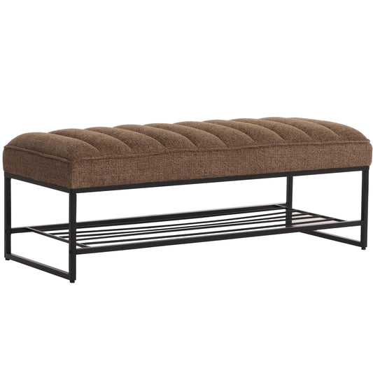 Cosmo Casa - Bank met Schoenenrek - Gestoffeerd - Garderobebank - Chenille Stof - Metaal - 130cm - Koffie