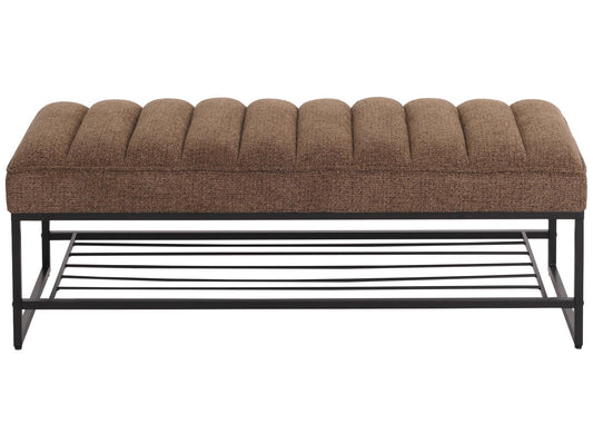 Cosmo Casa - Bank met Schoenenrek - Gestoffeerd - Garderobebank - Chenille Stof - Metaal - 130cm - Koffie