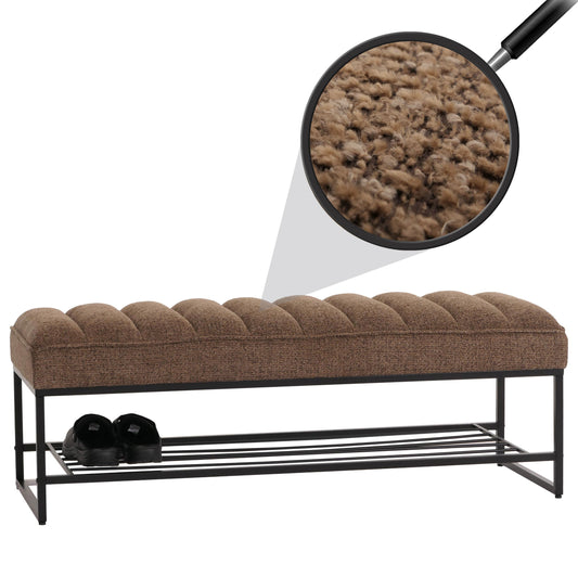 Cosmo Casa - Bank met Schoenenrek - Gestoffeerd - Garderobebank - Chenille Stof - Metaal - 130cm - Koffie