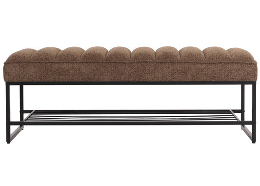 Cosmo Casa - Bank met Schoenenrek - Gestoffeerd - Garderobebank - Chenille Stof - Metaal - 130cm - Koffie