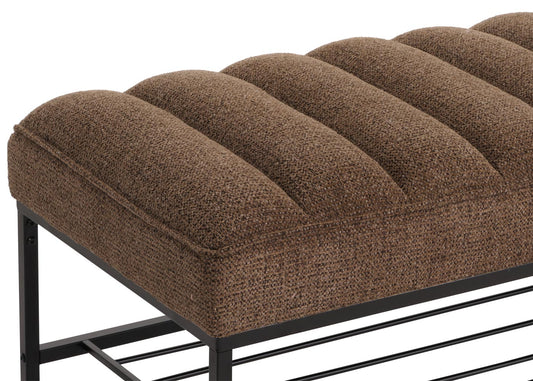 Cosmo Casa - Bank met Schoenenrek - Gestoffeerd - Garderobebank - Chenille Stof - Metaal - 130cm - Koffie
