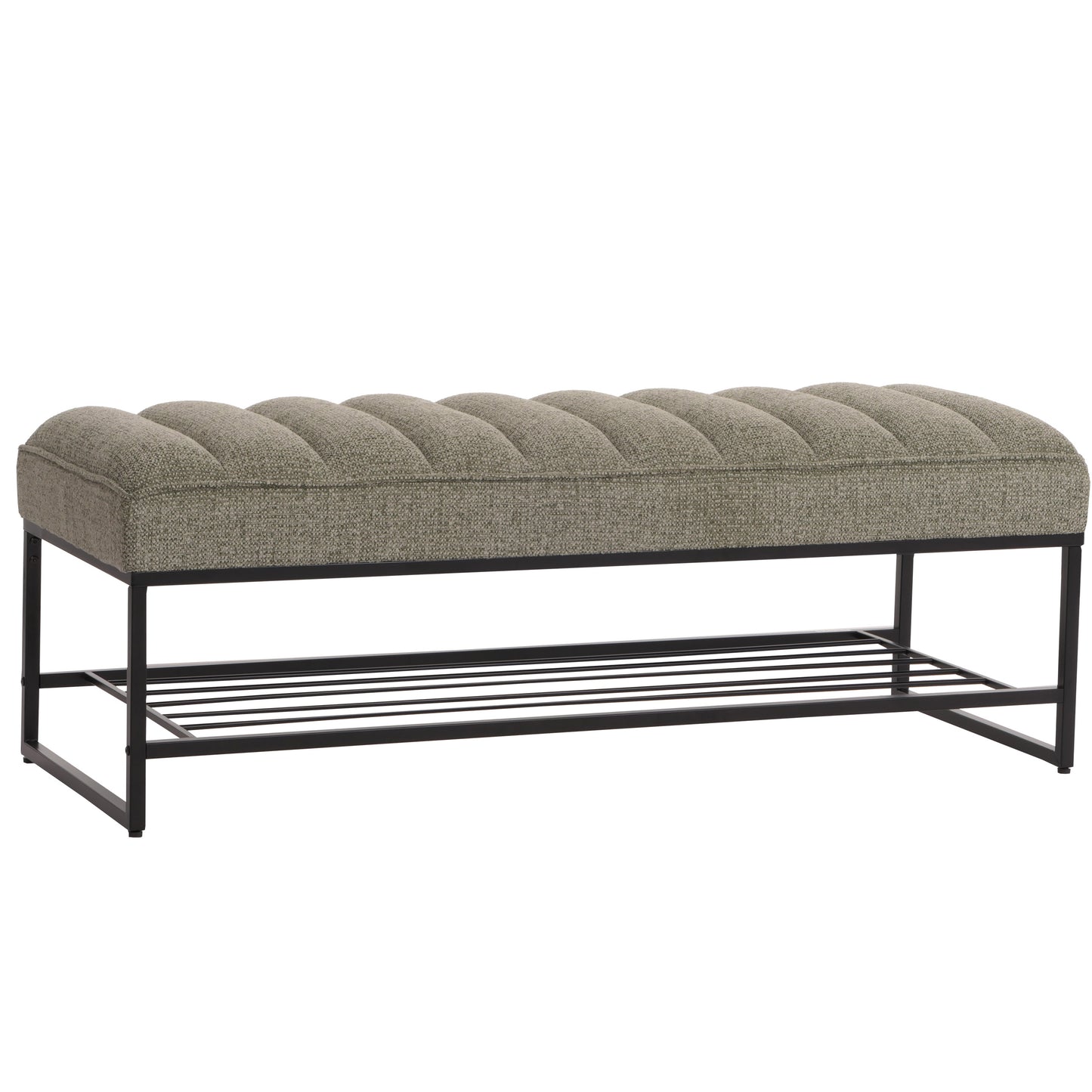 Cosmo Casa - Bank met Schoenenrek - Gestoffeerd - Garderobebank - Chenille Stof - Metaal - 130cm - Groen