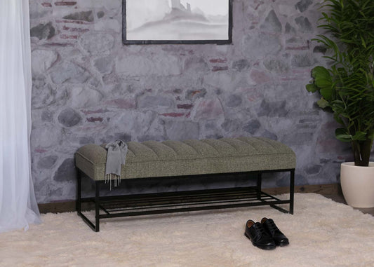 Cosmo Casa - Bank met Schoenenrek - Gestoffeerd - Garderobebank - Chenille Stof - Metaal - 130cm - Groen