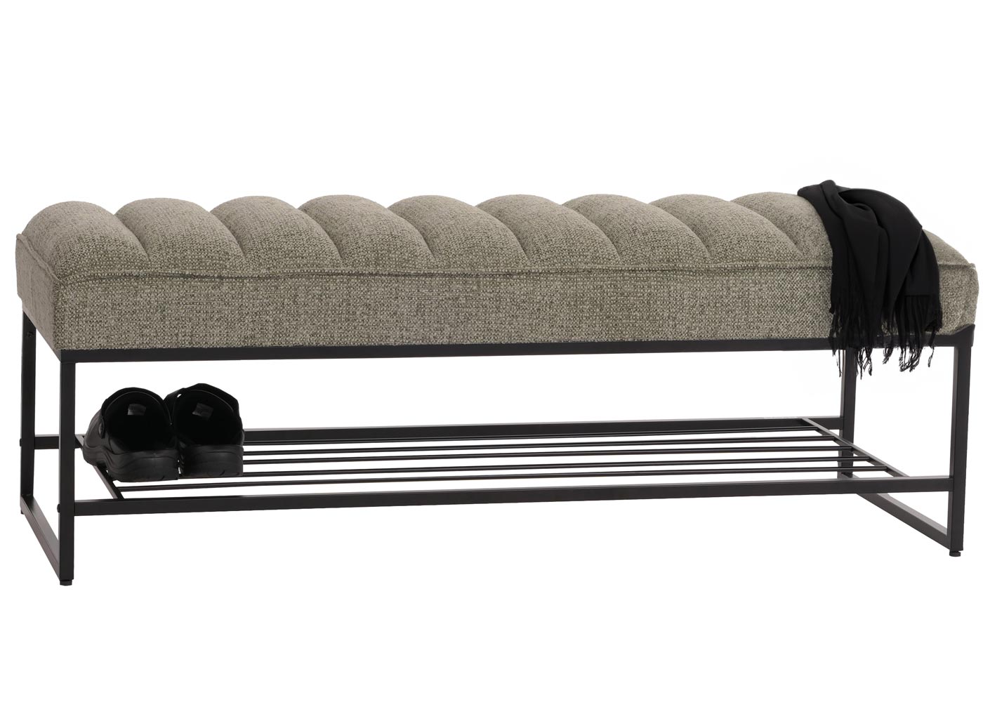 Cosmo Casa - Bank met Schoenenrek - Gestoffeerd - Garderobebank - Chenille Stof - Metaal - 130cm - Groen