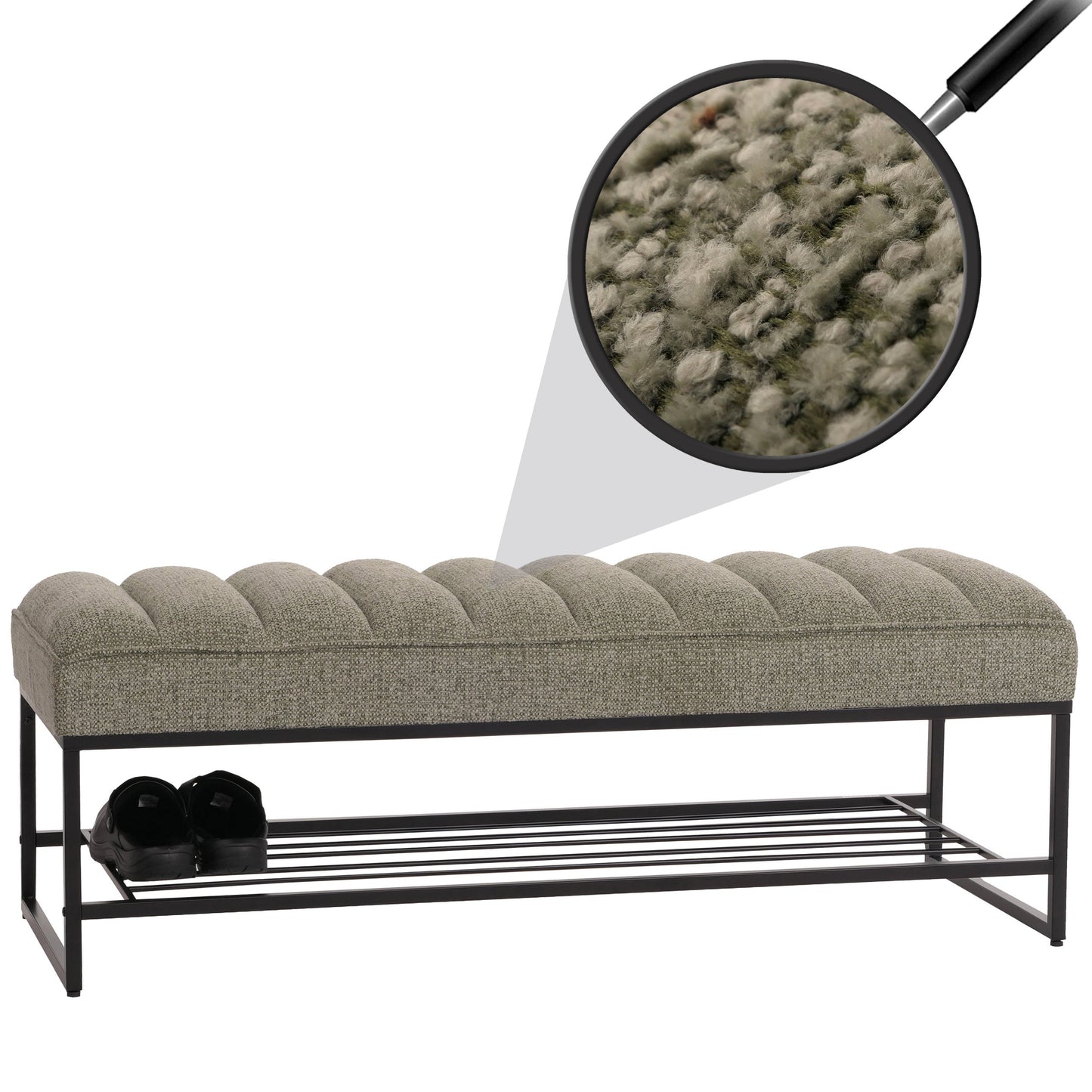 Cosmo Casa - Bank met Schoenenrek - Gestoffeerd - Garderobebank - Chenille Stof - Metaal - 130cm - Groen