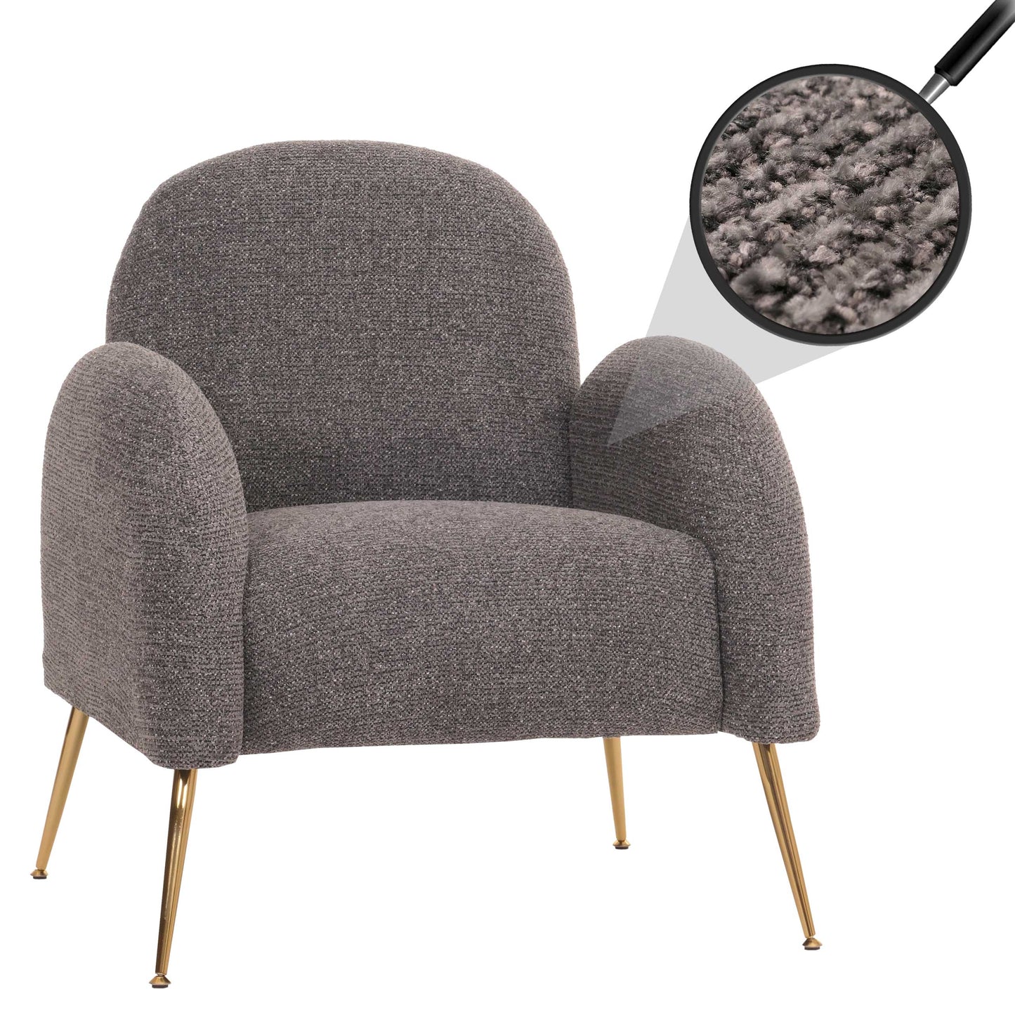 Cosmo Casa - Loungestoel - Cocktailstoel - Retro Nosag Vering - Chenille Stof - Donkergrijs