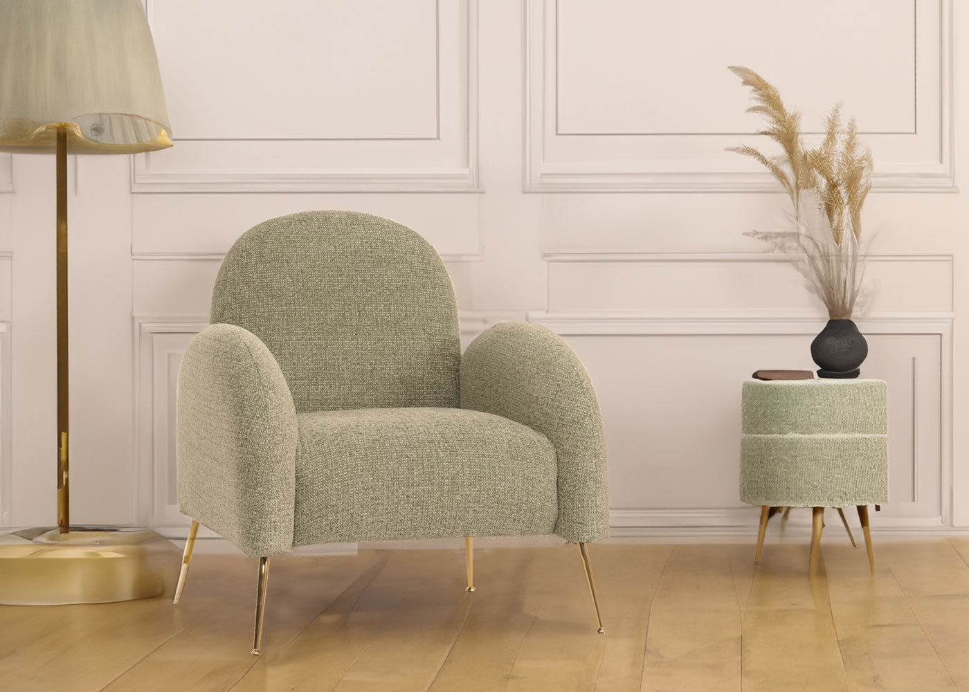 Cosmo Casa - Loungestoel - Cocktailstoel - Retro Nosag Ophanging - Chenille Stof - Crèmewit