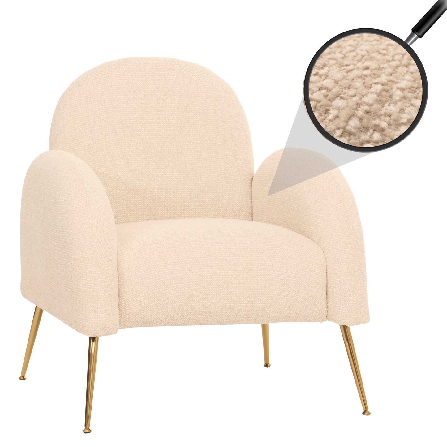 Cosmo Casa - Loungestoel - Cocktailstoel - Retro Nosag Ophanging - Chenille Stof - Crèmewit
