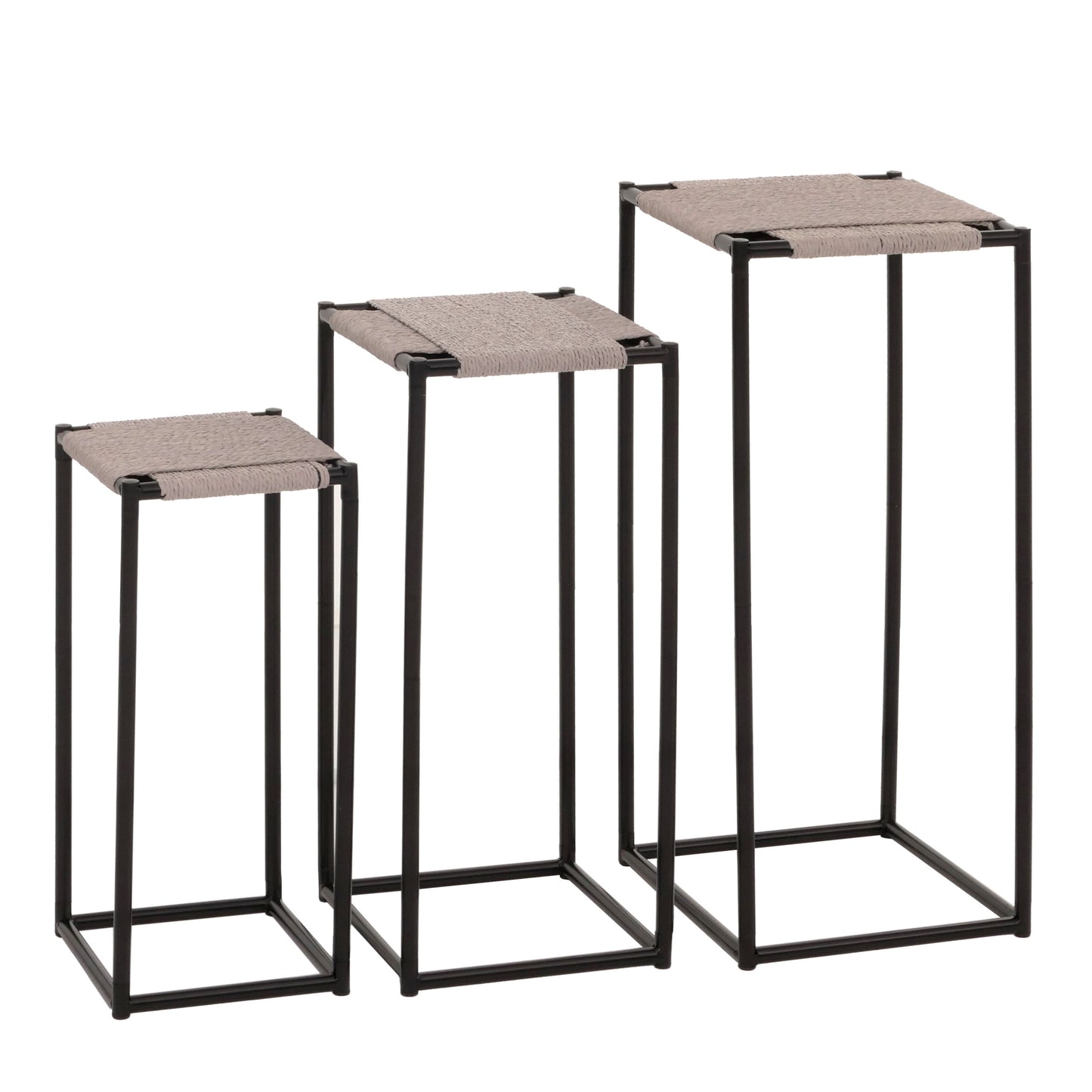 Cosmo Casa - Set van 3 Bloementafels - Stapelbaar Ontwerp - Metaal Papiertouw - Grijs