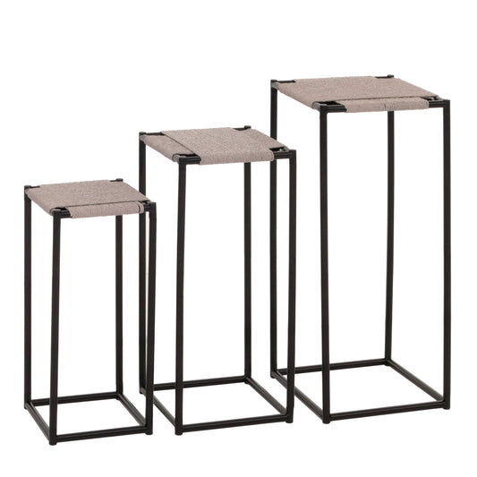 Cosmo Casa - Set van 3 Bloementafels - Stapelbaar Ontwerp - Metaal Papiertouw - Grijs