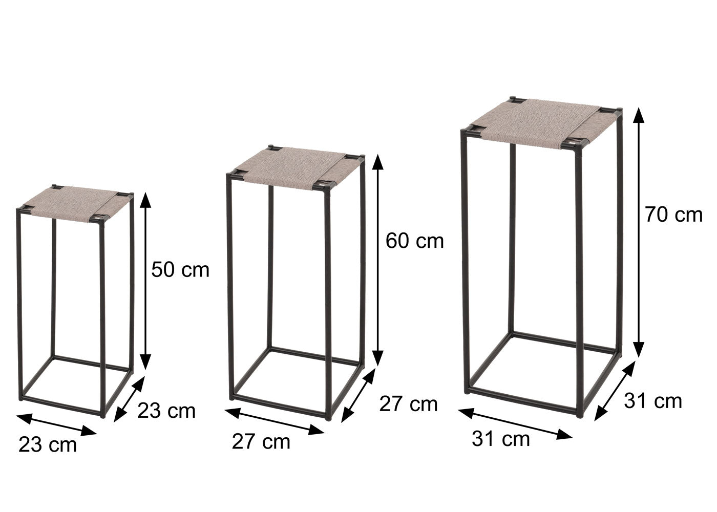 Cosmo Casa - Set van 3 Bloementafels - Stapelbaar Ontwerp - Metaal Papiertouw - Grijs