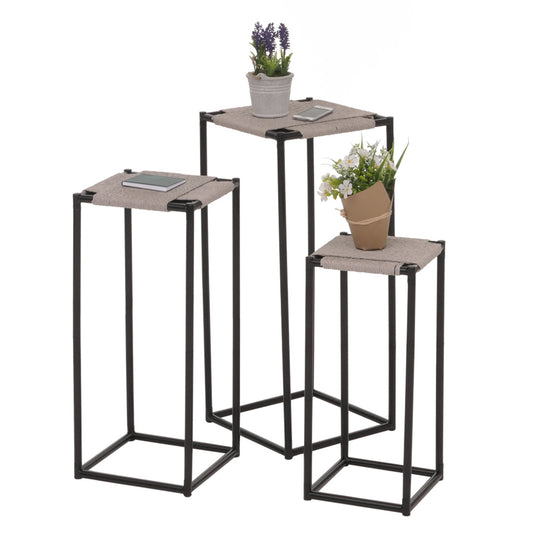 Cosmo Casa - Set van 3 Bloementafels - Stapelbaar Ontwerp - Metaal Papiertouw - Grijs
