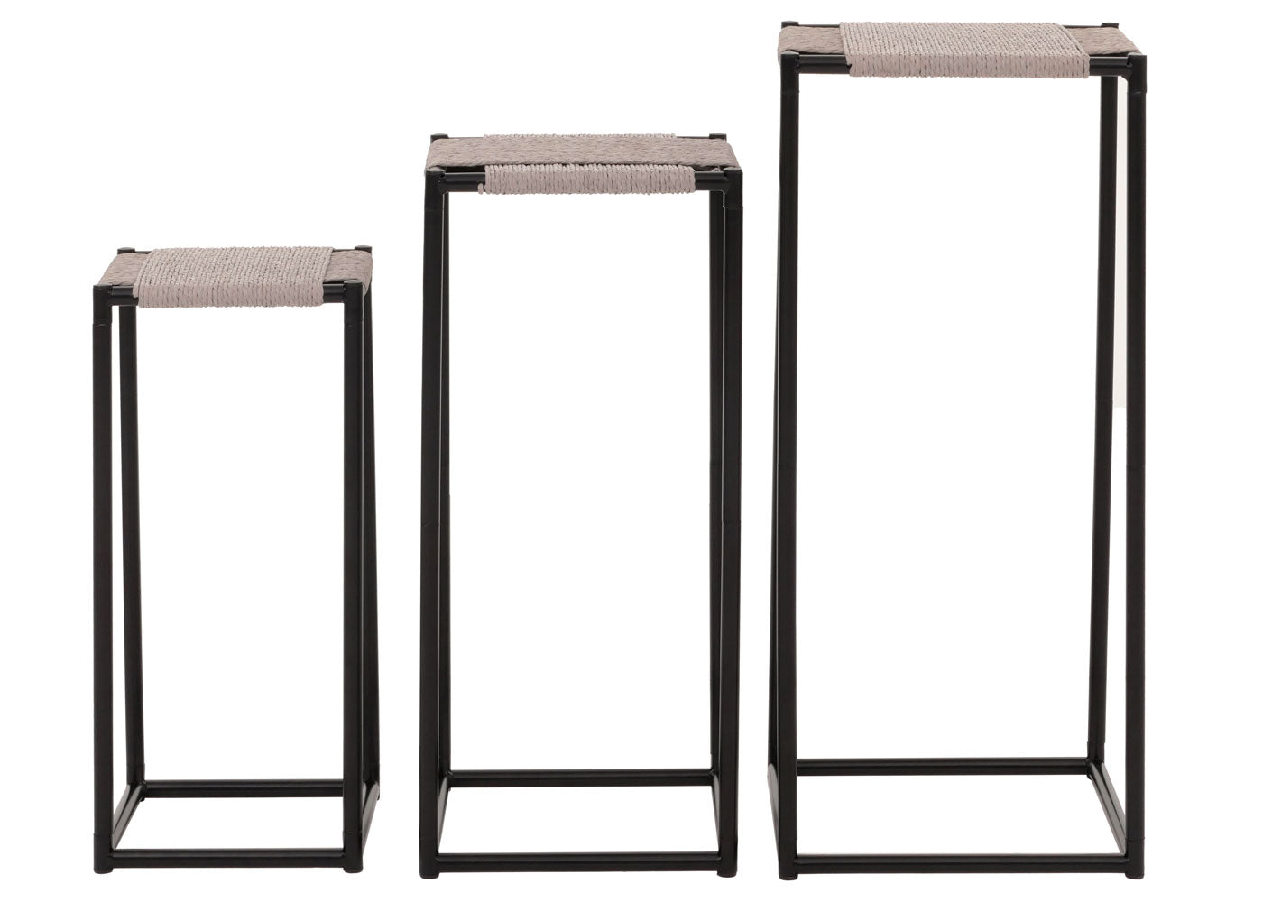 Cosmo Casa - Set van 3 Bloementafels - Stapelbaar Ontwerp - Metaal Papiertouw - Grijs