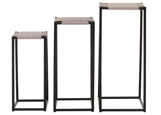 Cosmo Casa - Set van 3 Bloementafels - Stapelbaar Ontwerp - Metaal Papiertouw - Grijs