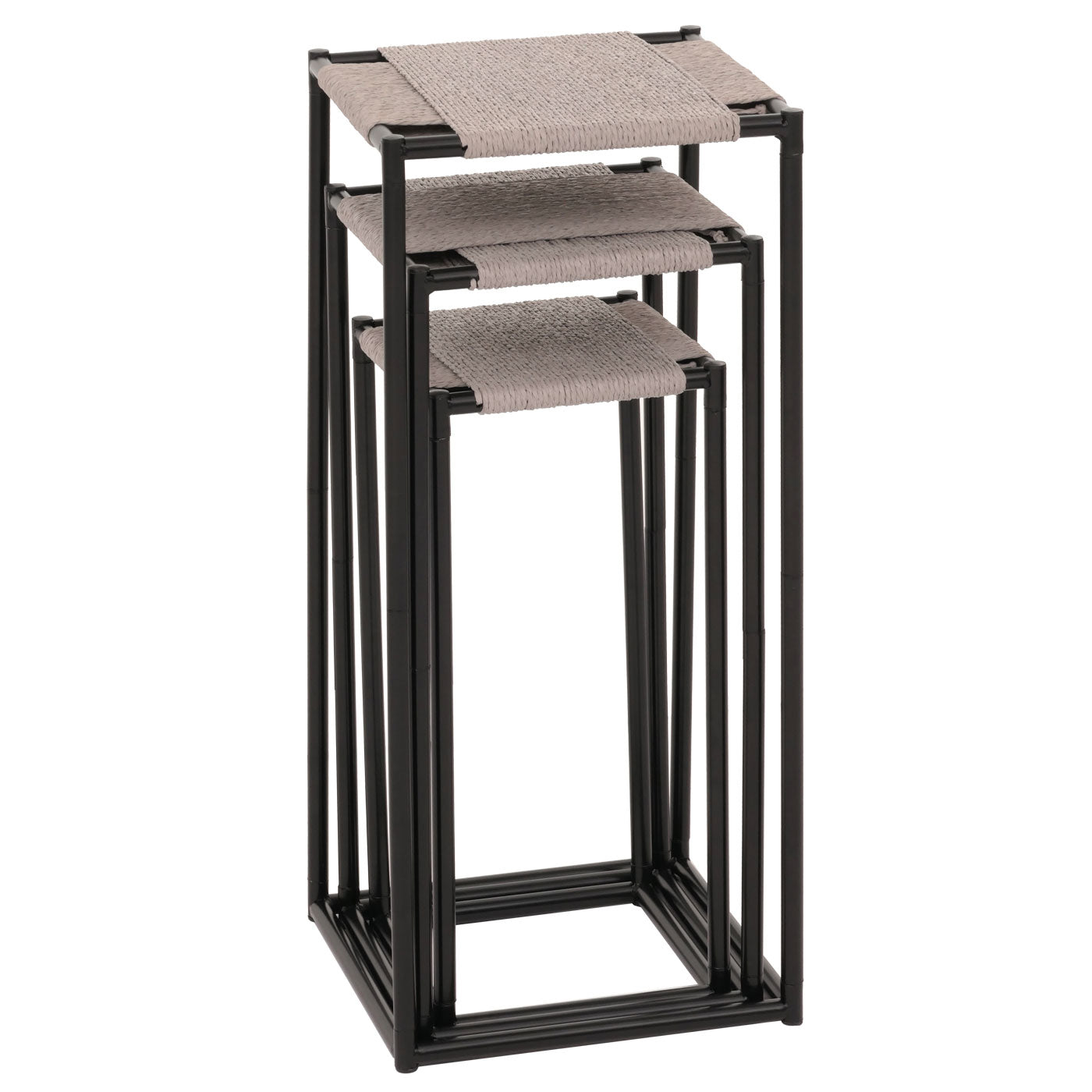 Cosmo Casa - Set van 3 Bloementafels - Stapelbaar Ontwerp - Metaal Papiertouw - Grijs