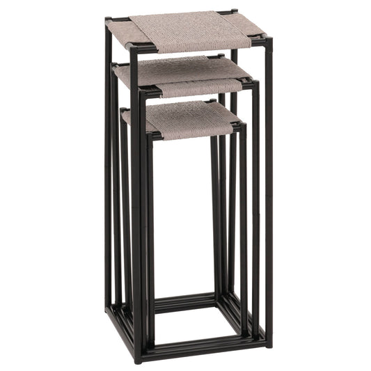 Cosmo Casa - Set van 3 Bloementafels - Stapelbaar Ontwerp - Metaal Papiertouw - Grijs