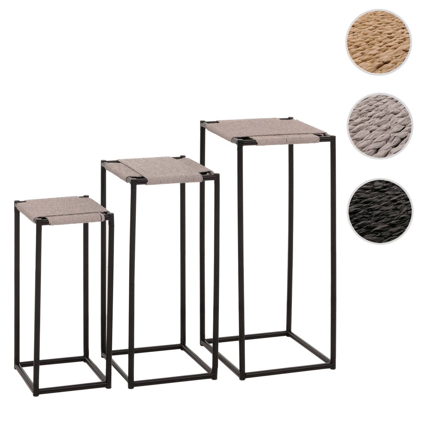 Cosmo Casa - Set van 3 Bloementafels - Stapelbaar Ontwerp - Metaal Papiertouw - Grijs