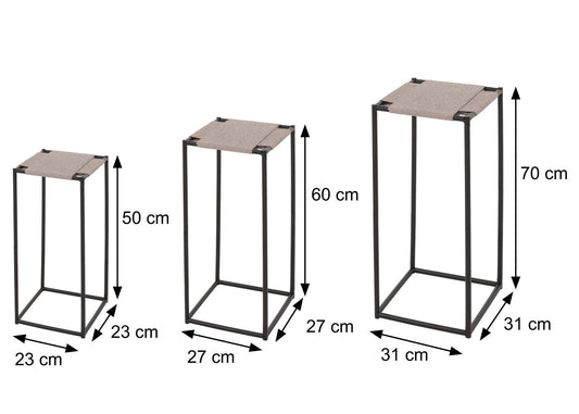 Cosmo Casa - Set van 3 Bloementafels - Stapelbaar Ontwerp - Metaal Papiertouw - Natuurlijke Kleur