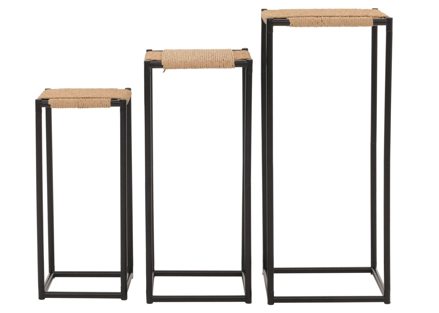 Cosmo Casa - Set van 3 Bloementafels - Stapelbaar Ontwerp - Metaal Papiertouw - Natuurlijke Kleur