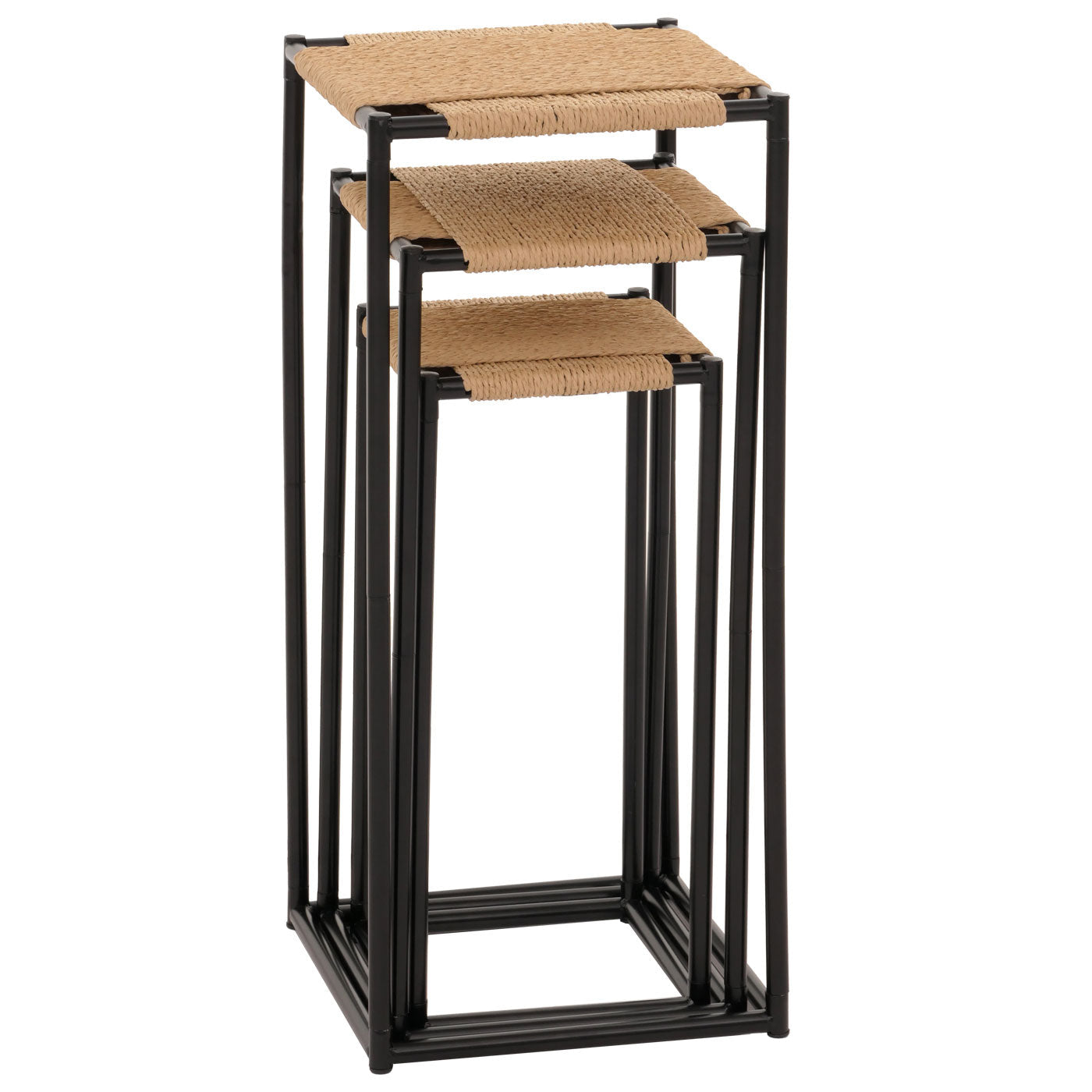 Cosmo Casa - Set van 3 Bloementafels - Stapelbaar Ontwerp - Metaal Papiertouw - Natuurlijke Kleur