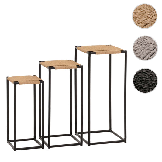 Cosmo Casa - Set van 3 Bloementafels - Stapelbaar Ontwerp - Metaal Papiertouw - Natuurlijke Kleur