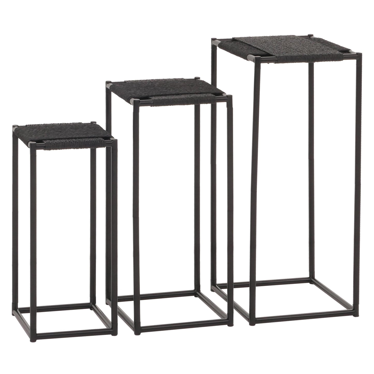 Cosmo Casa - Set van 3 Bloementafels - Stapelbaar Ontwerp - Metaal Papiertouw - Antraciet