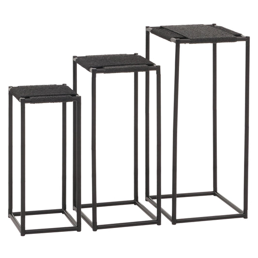 Cosmo Casa - Set van 3 Bloementafels - Stapelbaar Ontwerp - Metaal Papiertouw - Antraciet