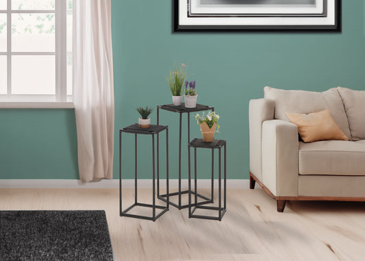 Cosmo Casa - Set van 3 Bloementafels - Stapelbaar Ontwerp - Metaal Papiertouw - Antraciet