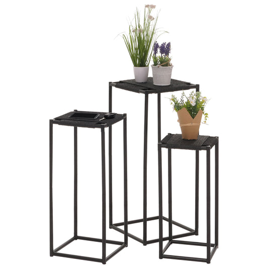 Cosmo Casa - Set van 3 Bloementafels - Stapelbaar Ontwerp - Metaal Papiertouw - Antraciet