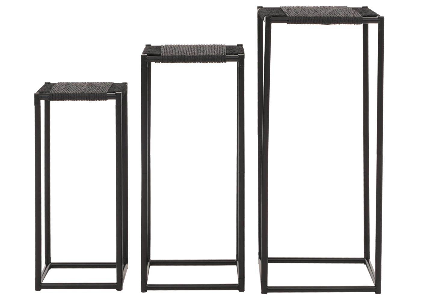 Cosmo Casa - Set van 3 Bloementafels - Stapelbaar Ontwerp - Metaal Papiertouw - Antraciet