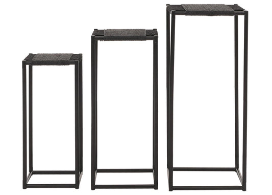 Cosmo Casa - Set van 3 Bloementafels - Stapelbaar Ontwerp - Metaal Papiertouw - Antraciet