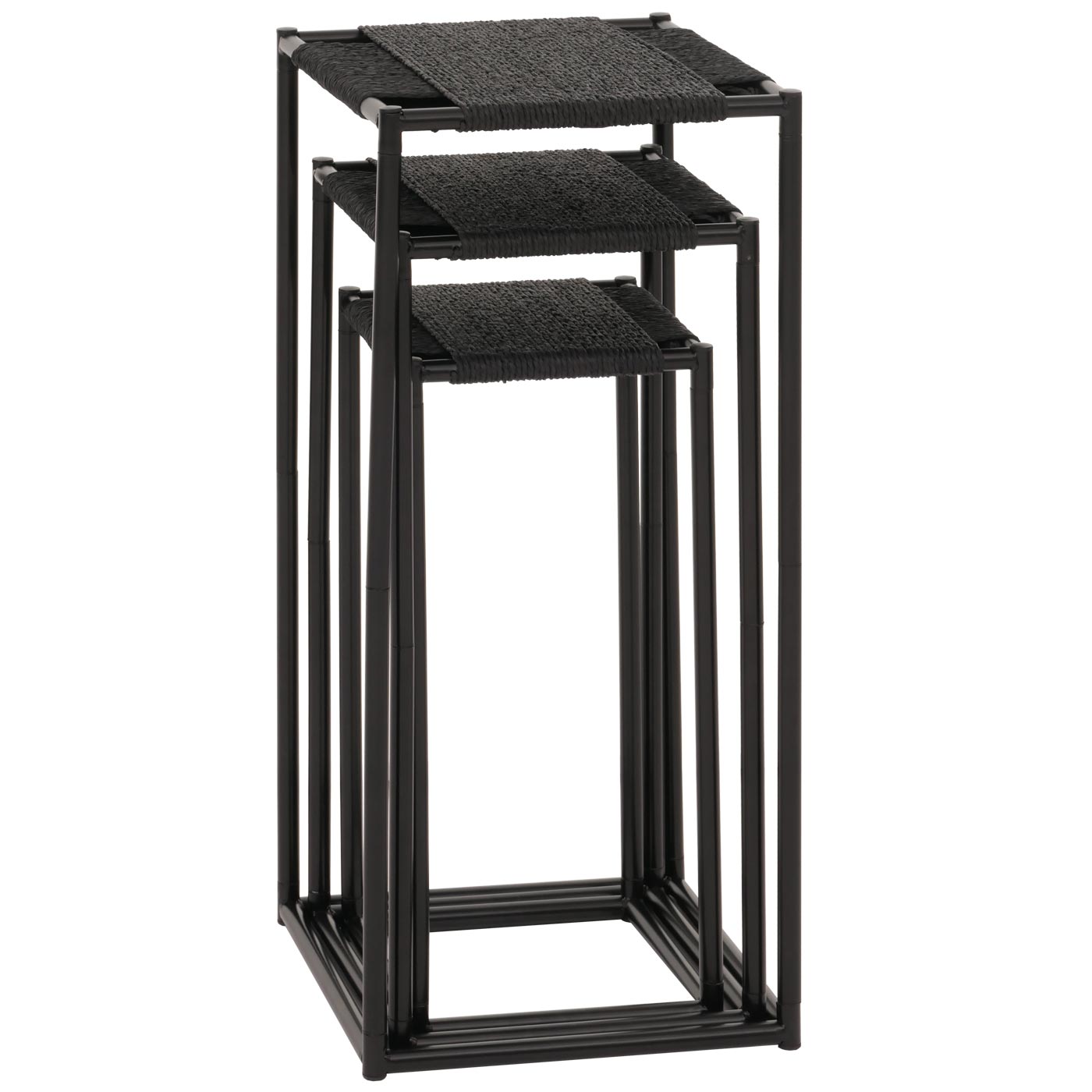 Cosmo Casa - Set van 3 Bloementafels - Stapelbaar Ontwerp - Metaal Papiertouw - Antraciet