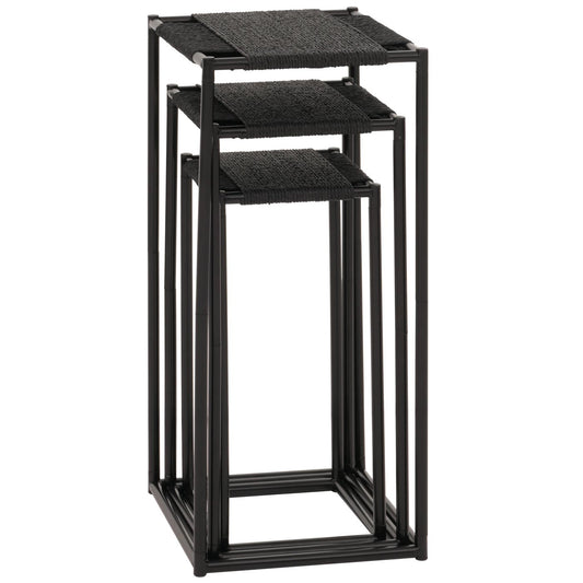 Cosmo Casa - Set van 3 Bloementafels - Stapelbaar Ontwerp - Metaal Papiertouw - Antraciet