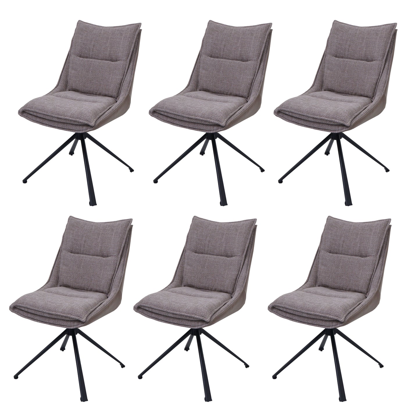 Cosmo Casa - Set van 6 Eetkamerstoelen - Keukenstoel - Draaibaar met Auto-Return - Textiel - Beige