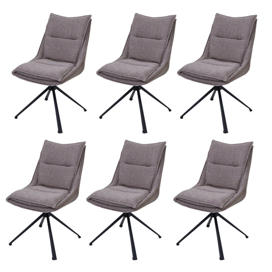 Cosmo Casa - Set van 6 Eetkamerstoelen - Keukenstoel - Draaibaar met Auto-Return - Textiel - Beige