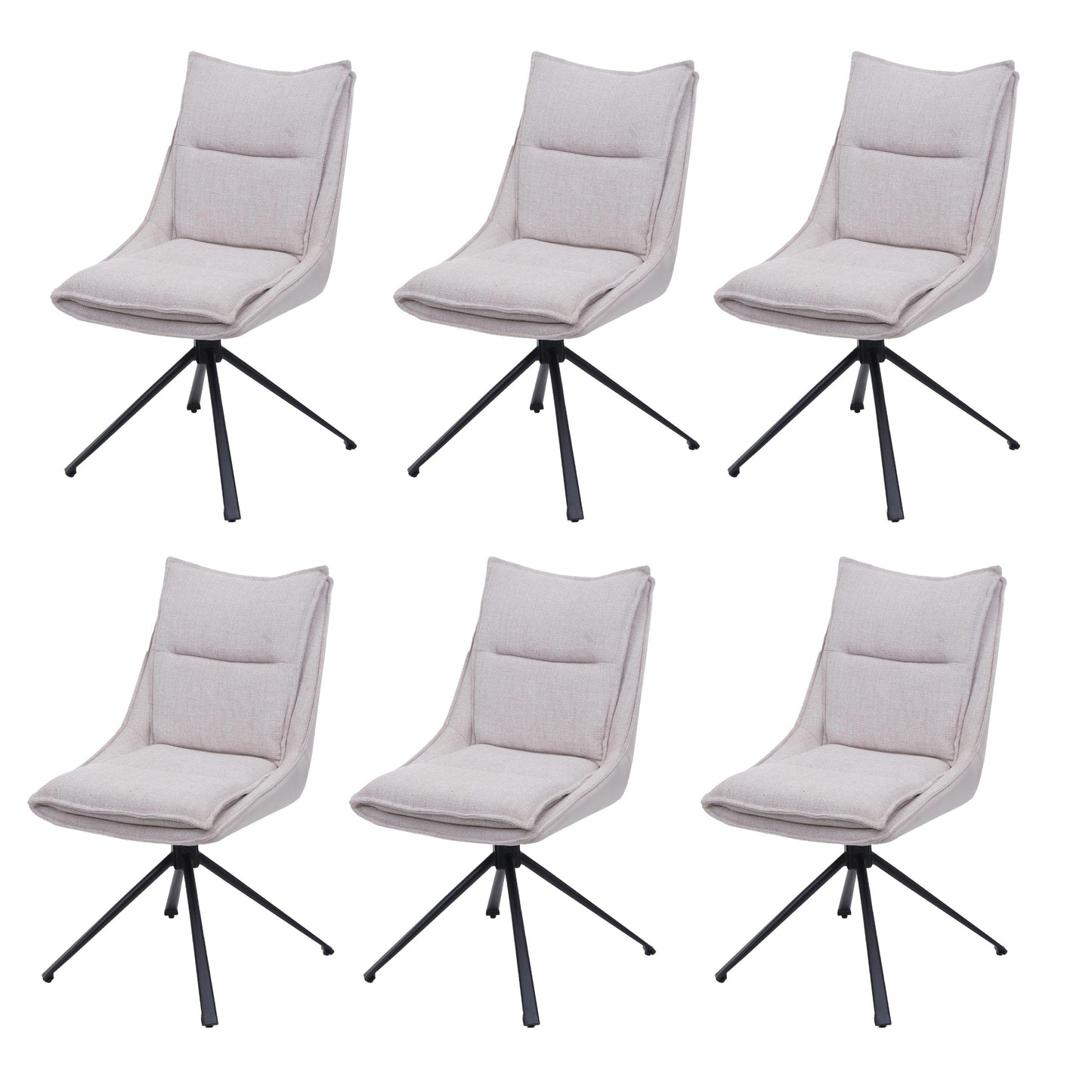 Cosmo Casa - Set van 6 Eetkamerstoelen - Keukenstoel - Draaibaar met Auto-Return - Textiel - Crèmebeige